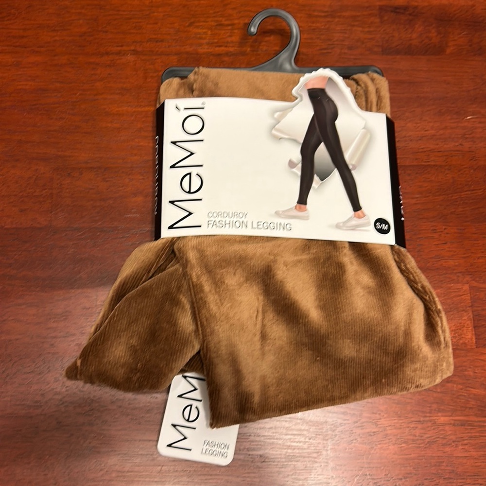🆕 NWT MeMoi Thin-Rib Stretch Corduroy Leggings size S/M Brown “bison”